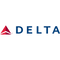 Delta Airlines logo featuring a red triangular emblem and blue “DELTA” text on a transparent background.