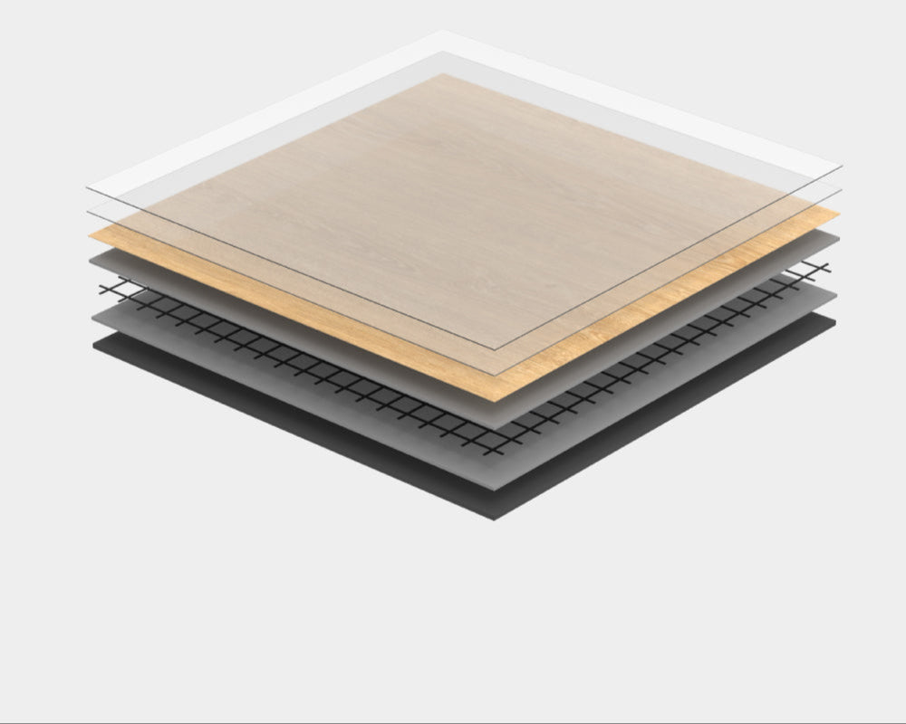 3D illustration of NapBox acoustic floor showing layered soundproof materials including wood, insulation, and base grid on white background.